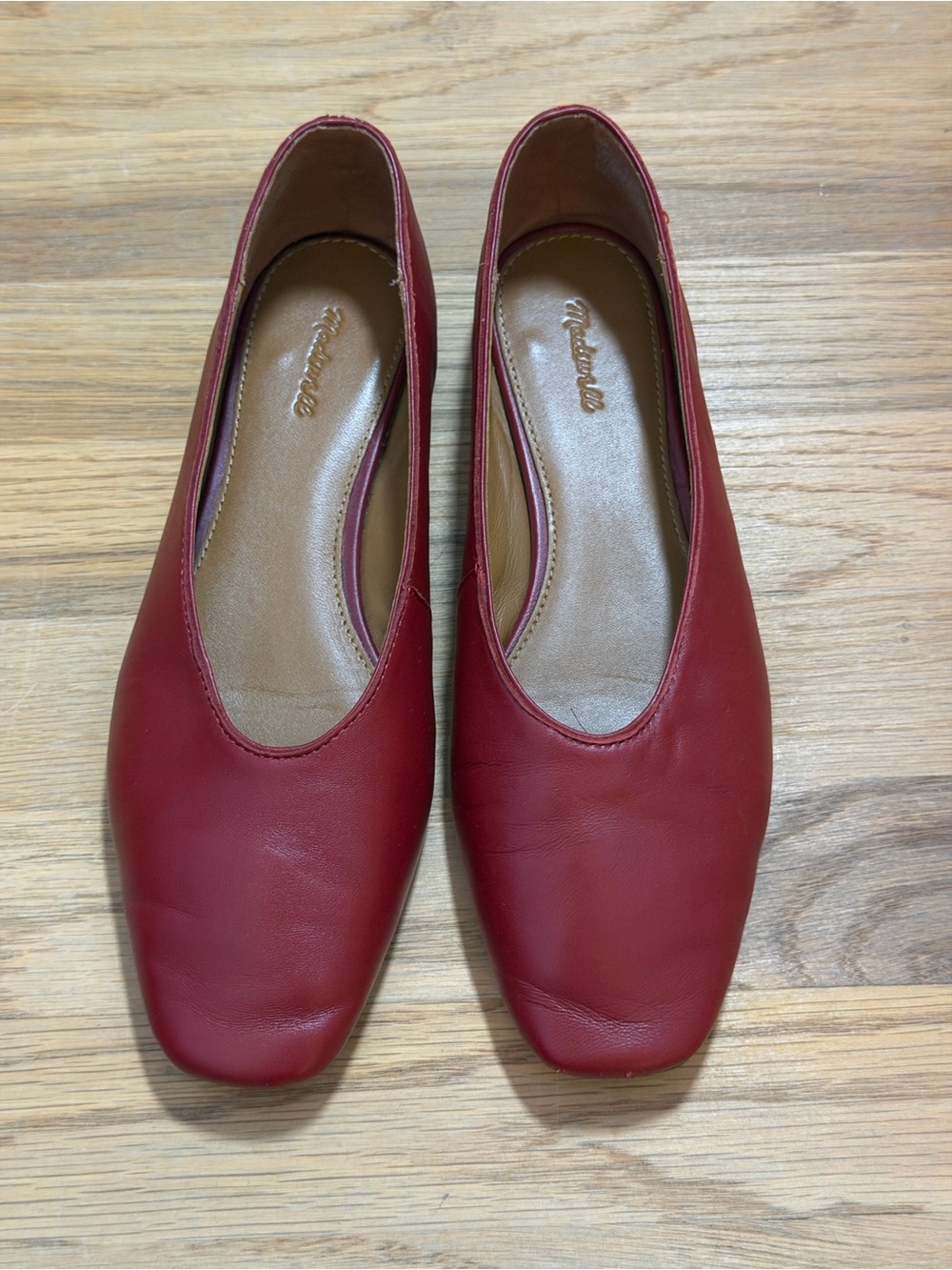 Madewell Burgundy Red Leather Square-Toe Ballet Flats Size 8